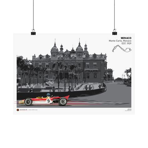 Monaco Circuit Poster Formula Racing Graham Hill Lotus Ford Race Car