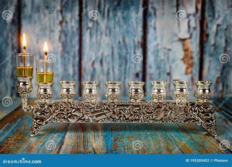 Lighting The First Candle On A Hanukkahof A Burning Chanukah