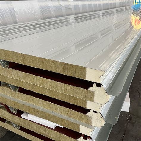 Metal Sheet PU Rock Wool Core Roof Panel Corrugated 100mm Sandwich