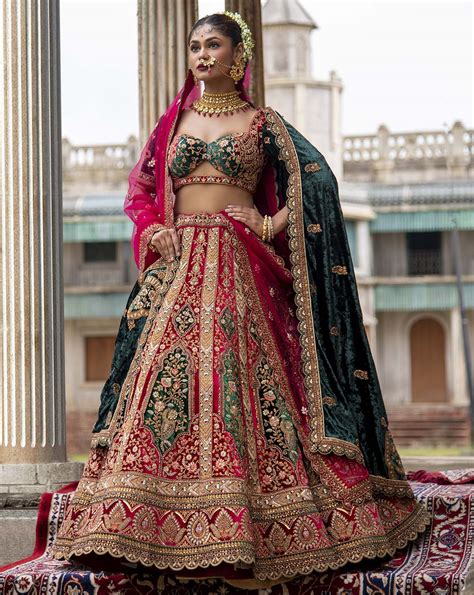 Wedding Velvet Lehenga Choli Set For Bride In Heavy Material Aazuri