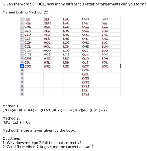 Combinatorics Given The Word School How Many Different 3 Letter