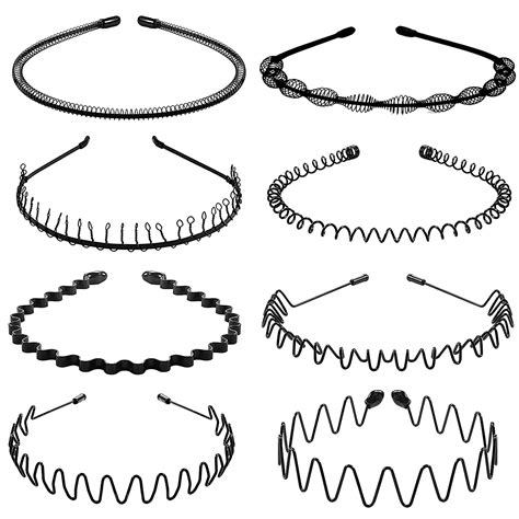 8Pcs Black Metal Hair Bands for Men & Women, Classic Wavy Style, Ideal ...