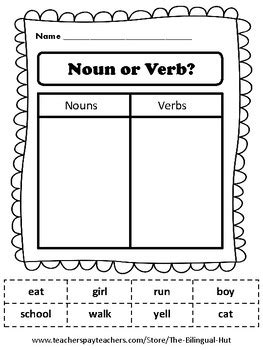 Noun Or Verb Sort Cut And Paste Worksheet FREE By The Bilingual Hut