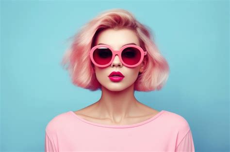 Premium Ai Image Beautiful Woman With Trendy Pink Sunglasses