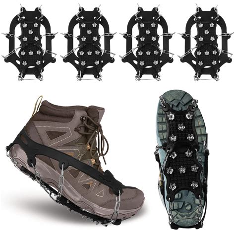 Landhoow 2 Pairs Crampons for Hiking Boots Non Slip Traction Ice Cleat ...