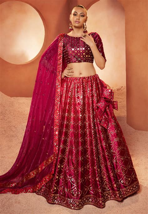 Magenta Velvet Circular Lehenga Choli