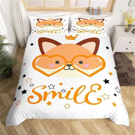 Dessin animé Fox Housse de Couette Thème Animaux Parure de Lit