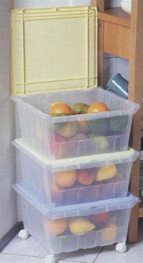 Three Stackable See Through Storage Bins With Hinged Lids