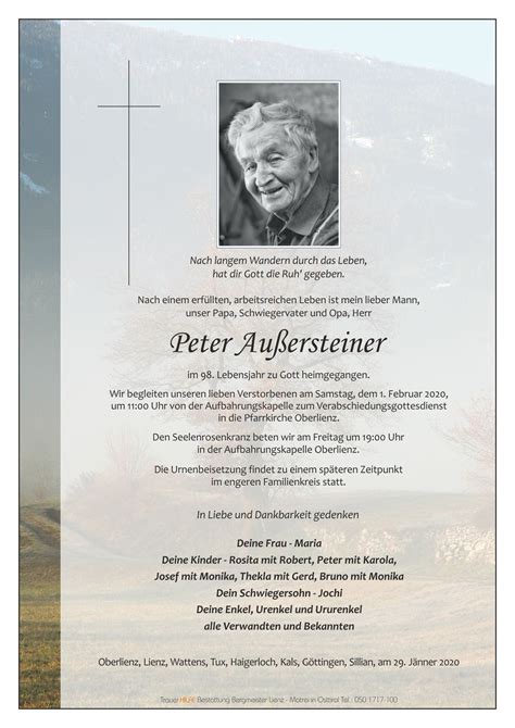 Todesanzeige Peter Au Ersteiner Trauer Link