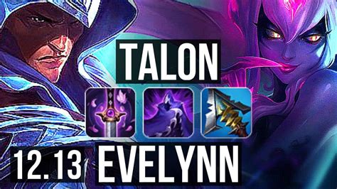 TALON Vs EVELYNN JNG 71 Winrate 11 4 12 EUW Master 12 13