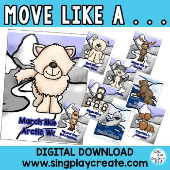 Arctic Animal Movement Cards for Freeze Dance, Brain Breaks, P. E. Exercise