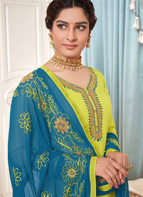 Buy Green Cotton Embroidered Salwar Suit Online