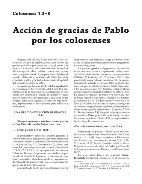 Accion De Gracias De Pablo Por Los Colosenses