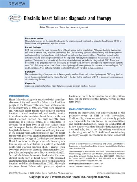 Diastolic Heart Failure Diagnosis And Therapy12 Pdf Heart Failure