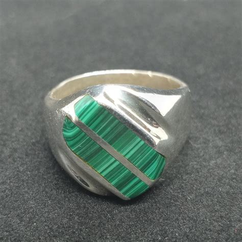 Sterling Silver Malachite Mens Ring Etsy