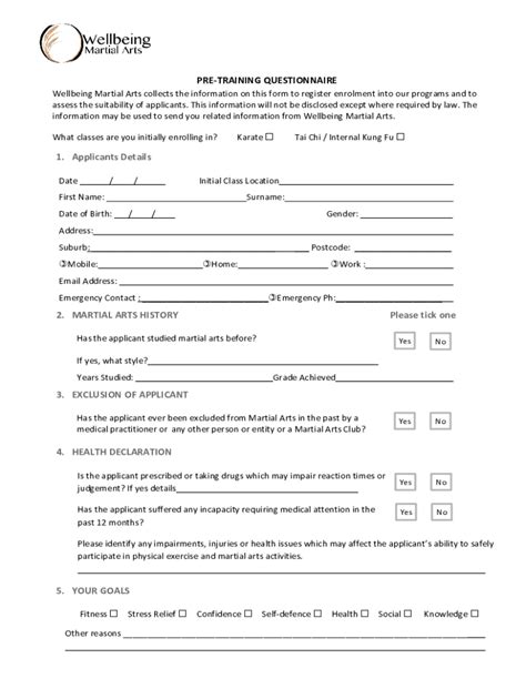 Fillable Online Martial Arts Course Registration Form Template Fax