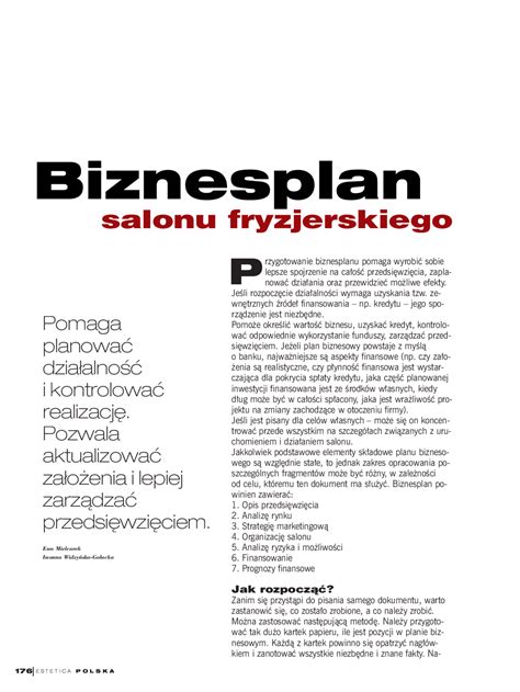 Biznes Plan Salon Kosmetyczny Salon Polska