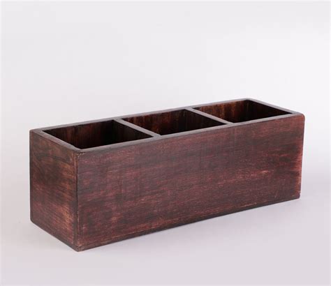 Buy Mango Wood Finish Partitions Cutlery Caddy Brown Online In