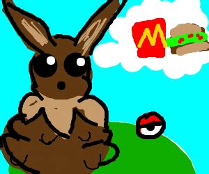 Fat Eevee thinking of Mcdonalds - Drawception