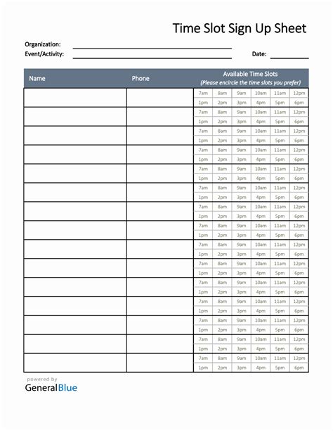 Free Excel Sign Up Sheet Templates