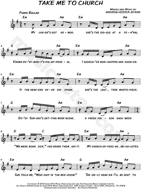 Hozier "Take Me to Church" Sheet Music (Leadsheet) in E Minor ...