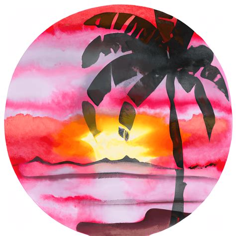 Beach Sunset Palm Trees Round Watercolor · Creative Fabrica