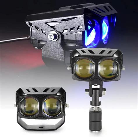 W Motorcycle Spotlight With Demon Eyes Led Lights Double Color