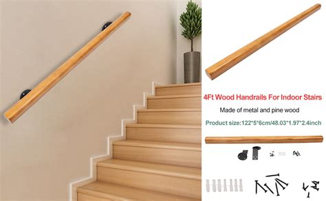 DYNAMI 4ft Wood Handrails For Indoor Stairs Wall Mount Stair Handrails