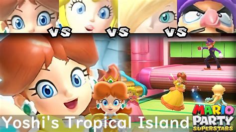 Mario Party Superstars Daisy Vs Peach Vs Rosalina Vs Waluigi In Yoshis Tropical Island Youtube