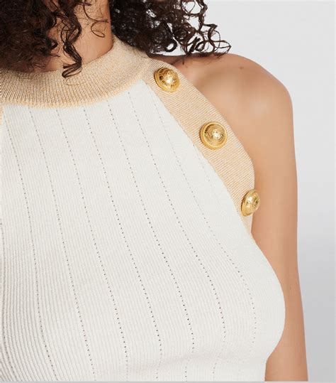 Womens Balmain Neutrals Button Detail Crop Top Harrods Us