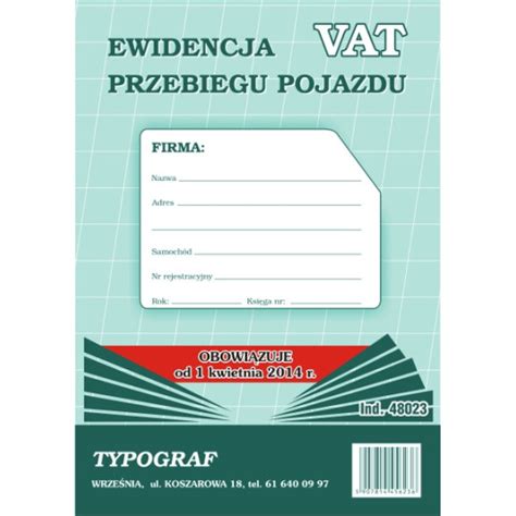 Ewidencja Przebiegu Pojazdu VAT Typograf A5