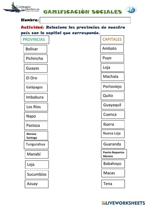 Provincias Del Ecuador Ciencias Sociales Worksheet