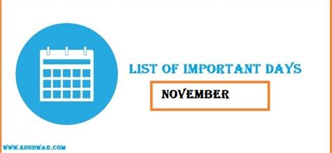 Important Days In November 2024 National And International Special