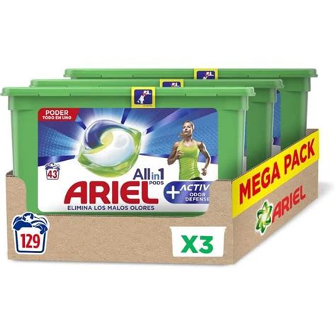 LOT DE TROIS LESSIVES ARIEL PODS 3 En 1 ACTIVE Soit Au Total 129 Doses