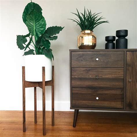 Extra Tall Mid Century Modern Plant Stand In Oak Wood Etsy