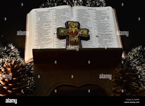 Bible And Cruxifix On The Table Stock Photo Alamy