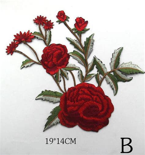 Polyester Embroidered Iron On Patches Appliques With Boutique Rose Flower 19 14 Cm