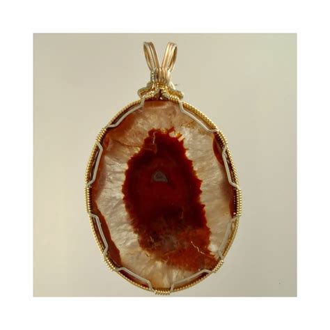 Large handcrafted Lake Superior Agate pendant with agate and quartz