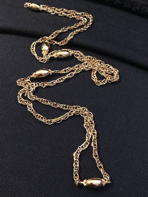 Monet Gold Tone Flapper Style Long Chain Necklace Monet Vintage Jewelry 1970 S Etsy