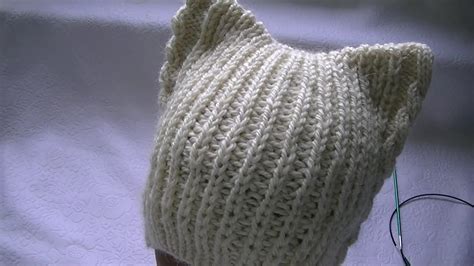 Hand-knitting of a hat with cat's ears. - YouTube