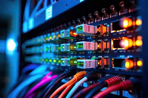 Cabos de fibra óptica conectados a portas ópticas no data center