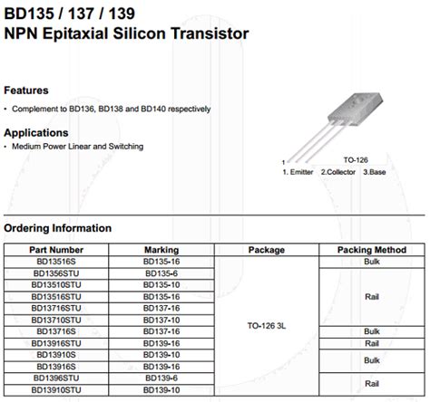 BD139 Datasheet - Vcbo = 80V, NPN Transistor - Fairchild