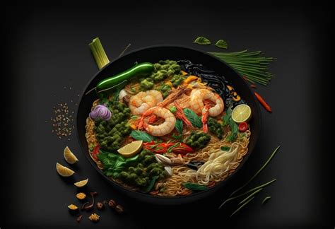 Premium AI Image Stir Fry Noodles With Vegetables And Shrimps In