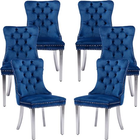 Oduse Daily Modern Mid Century Velvet Dining Chairs Set Of 6 Navy Blue