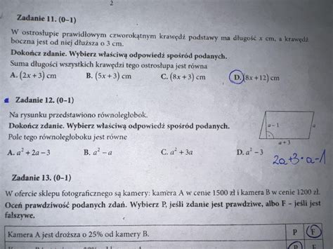 Zad 12 Na rysunku przedstawiono równoległobok Dokończ zdanie wybierz