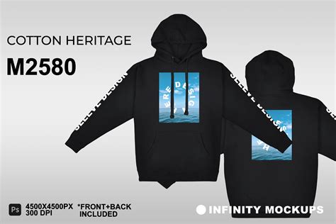 Black Hoodie Cotton Heritage M2580 Mockup Design Cuts