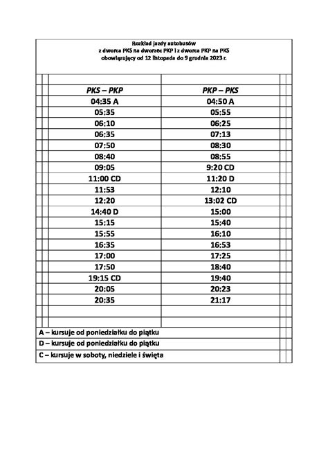 Rozk Ad Jazdy Autobus W Dworzec Pks Dworzec Pkp Oraz Pkp Pks