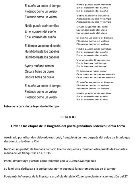 Ejercicios leyenda del tiempo 1 Letra de la canción La leyenda del