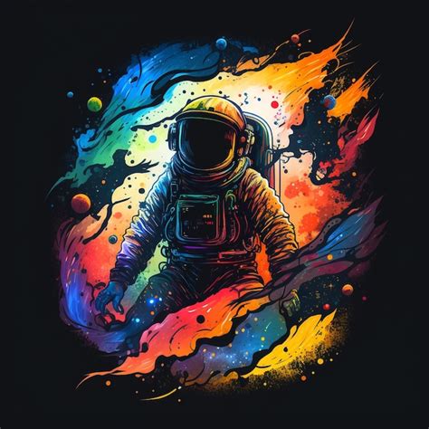 Una ilustración colorida de un astronauta con un fondo de arco iris