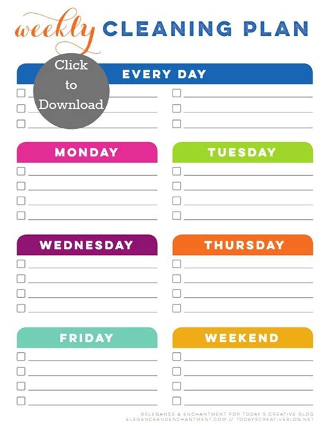 Weekly Cleaning Schedule Printable Cleaning Schedule Printable Weekly Cleaning Schedule